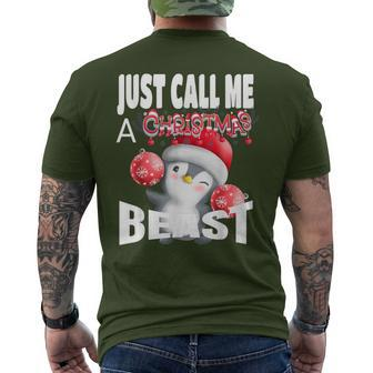 Just Call A Christmas Beast With Cute Penguin And Ornaments Men's T-shirt Back Print - Monsterry