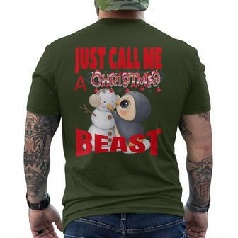 Just Call A Christmas Beast With Cute Penguin And Snowman Men's T-shirt Back Print - Monsterry