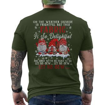 Let Us Sew Three Gnomes Sewing Quilting Christmas Men's T-shirt Back Print - Seseable