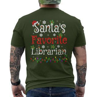 Librarian Xmas Santa's Favorite Librarian Christmas Men's T-shirt Back Print - Seseable