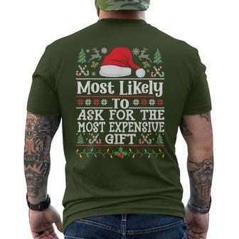 Likely To Ask For The Most Expensive Present Christmas Men's T-shirt Back Print - Thegiftio UK