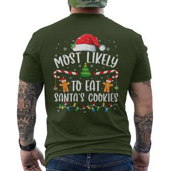 Most Likely To Eat Santas Cookies Xmas Light Men's T-shirt Back Print - Seseable