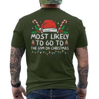 Most Likely To Go To The Gym On Christmas Family Pajamas Men's T-shirt Back Print - Seseable