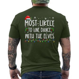 Most Likely To Line Dance With Elves Christmas Dancing Elf Men's T-shirt Back Print - Monsterry