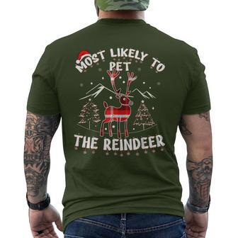 Most Likely To Pet The Reindeer Christmas Party Pajama Men's T-shirt Back Print - Seseable