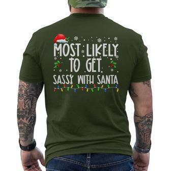 Most Likely To Get Sassy With Santa Christmas Family Pjs Men's T-shirt Back Print - Monsterry