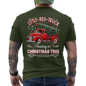 Little Red Truck Hauling A Christmas Tree Men's T-shirt Back Print | Mazezy