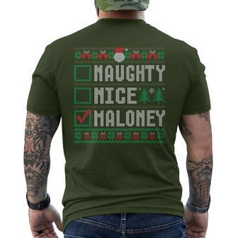 Maloney Family Name Naughty Nice Maloney Christmas List Men's T-shirt Back Print - Seseable