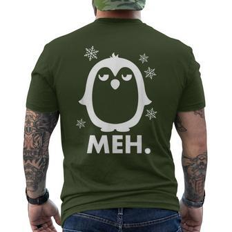 Meh Grumpy Cute Animal Penguin Xmas Snow Men's T-shirt Back Print - Monsterry