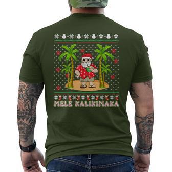 Mele Kalikimaka Hawaiian Christmas On The Beach Hawaii Santa Men's T-shirt Back Print - Monsterry UK