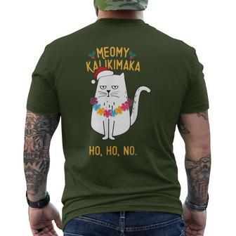 Mele Kalikimaka Hawaiian Santa Christmas Pajamas Cat Lovers Men's T-shirt Back Print - Monsterry