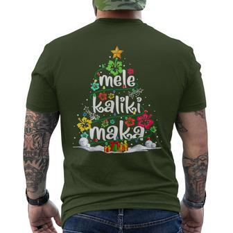 Mele Kalikimaka Tropical Christmas Hawaiian Santa Xmas Tree Men's T-shirt Back Print | Mazezy