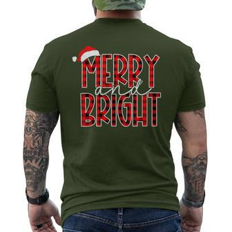 Merry And Bright Buffalo Plaid Red Santa Hat Christmas Xmas Men's T-shirt Back Print - Seseable