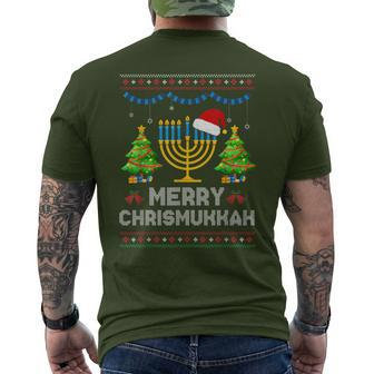 Merry Chrismukkah Happy Hanukkah Christmas Santa Hat Menorah Men's T-shirt Back Print - Monsterry DE