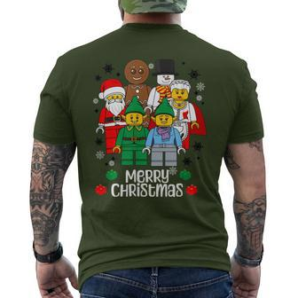 Merry Christmas Building Bricks Santa Elf Snowman Figures Men's T-shirt Back Print - Seseable