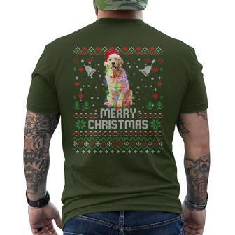 Merry Christmas Lighting Ugly Golden Retriever Christmas Men's T-shirt Back Print - Seseable