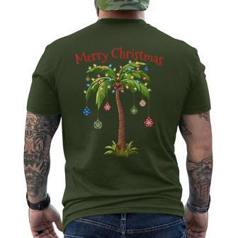 Merry Christmas Palm Tree Light Hawaiian Tropical Christmas Men's T-shirt Back Print | Mazezy