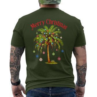 Merry Christmas Palm Tree Light Hawaiian Tropical Christmas Men's T-shirt Back Print - Monsterry DE