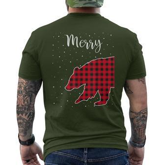 Merry Christmas Red Plaid Buffalo Bear Couples Matching Men's T-shirt Back Print - Monsterry CA