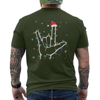 Merry Christmas Sign Language Asl Santa Hat Christmas Lights Men's T-shirt Back Print - Thegiftio UK