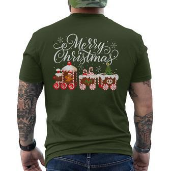 Merry Christmas Train Santa Claus Gingerbread House Pajamas Men's T-shirt Back Print - Seseable