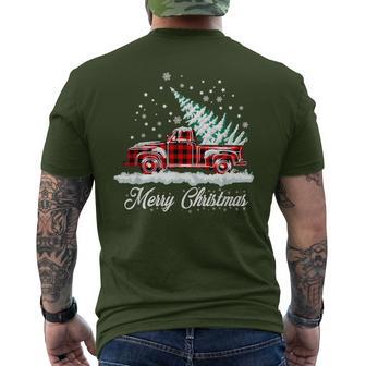 Merry Christmas Vintage Plaid Snow Truck Tree Pickup Men's T-shirt Back Print - Monsterry UK