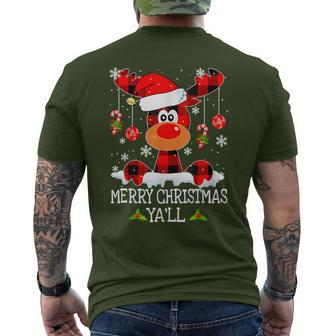 Merry Christmas Ya'll Reindeer Santa Hat Buffalo Red Plaid Men's T-shirt Back Print - Monsterry