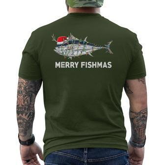 Merry Fishmas Christmas Fisherman Fisher Couples Xmas Men's T-shirt Back Print - Monsterry