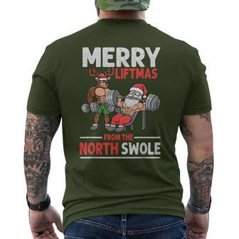 Merry Liftmas From North Swoie Muscle Santa Weightlifting Men's T-shirt Back Print - Monsterry DE