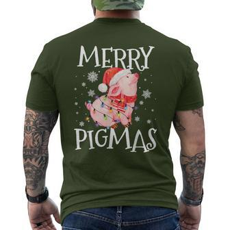 Merry Pigmas Pig Christmas Lights Tree Xmas Men's T-shirt Back Print - Monsterry