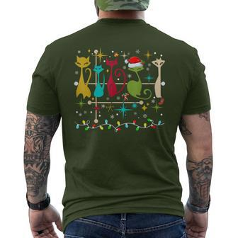 Mid Century Modern Look Cats Christmas Retro 50S 60S Xmas Men's T-shirt Back Print | Mazezy