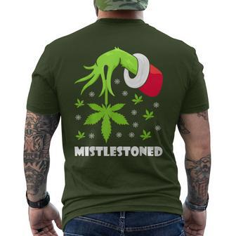 Mistlestoned Weed Leaf Cannabis Marijuana Ugly Christmas Men's T-shirt Back Print - Seseable