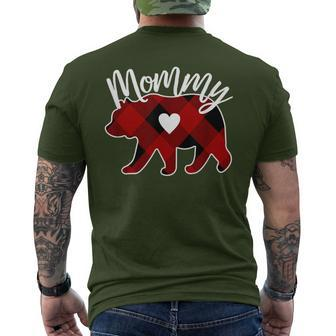 Mommy Bear Christmas Buffalo Plaid Red White & Black Men's T-shirt Back Print - Monsterry CA