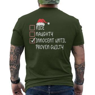 Nice Naughty Innocent Until Proven Guilty Santa Hat Xmas Men's T-shirt Back Print - Monsterry AU