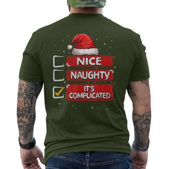 Nice Naughty It's Complicated Christmas List Santa Claus Men's T-shirt Back Print | Mazezy