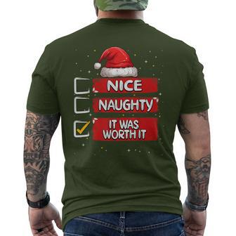 Nice Naughty It Was Worth It Christmas List Santa Claus Men's T-shirt Back Print | Mazezy