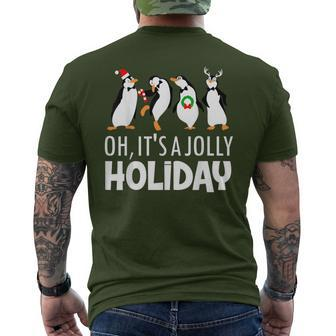 Oh It’S A Jolly A Holidays Christmas Penguin Box Santa Hat Men's T-shirt Back Print - Monsterry AU
