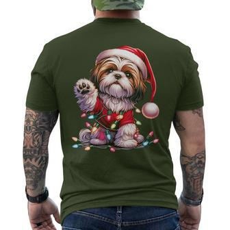 Peace Sign Hand Shih Tzu Santa Christmas Dog Pajamas Men's T-shirt Back Print | Mazezy