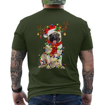 Pug Dog Christmas Reindeer Christmas Lights Pajama Men's T-shirt Back Print - Monsterry