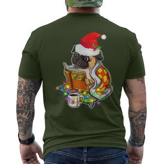 Pug Reading Book Dog Bookworm All Booked For Christmas Men's T-shirt Back Print - Seseable