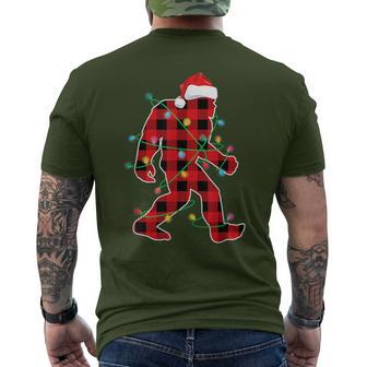 Red Plaid Bigfoot Christmas Lights Sasquatch Santa Sleeping Men's T-shirt Back Print - Monsterry UK