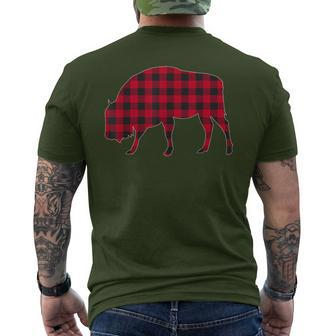 Red Plaid Bison Christmas Matching Buffalo Family Pajama Men's T-shirt Back Print - Monsterry UK