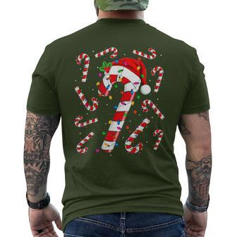 Red And White Candy Cane Santa Christmas Xmas Lights Men's T-shirt Back Print | Mazezy