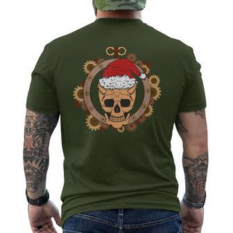 Retro Christmas Steampunk Skull Vintage Gears Goth Men's T-shirt Back Print - Monsterry