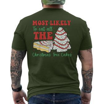 Retro Most Likely To Eat All The Christmas Tree Cakes Debbie Men's T-shirt Back Print | Mazezy