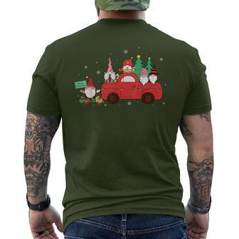 Retro Red Truck Christmas Tree With Gnome Gnomies Farming Men's T-shirt Back Print - Seseable