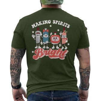 Retro Ugly Christmas Making Spirits Bright Alcohol Bartender Men's T-shirt Back Print | Mazezy
