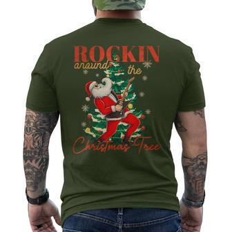 Rocking Around The Christmas Tree Santa Rock And Roll Guitar Men's T-shirt Back Print | Mazezy