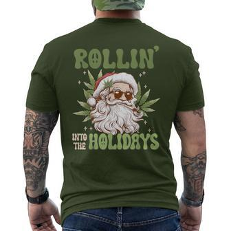 Rollin Into The Holidays Santa Black Marijuana Christmas Men's T-shirt Back Print | Mazezy