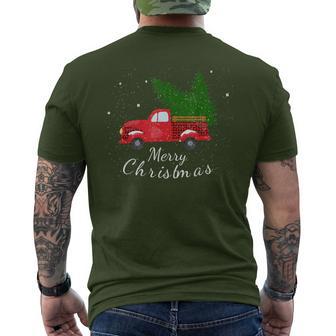 Rustic Retro Farm Car Truck Wagon Christmas Fir Tree Snow Men's T-shirt Back Print - Monsterry UK